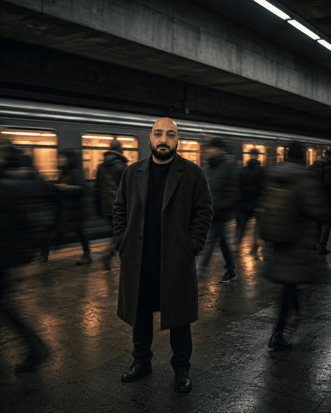 Metro platformu identity-lock relighting — referans çıktı
